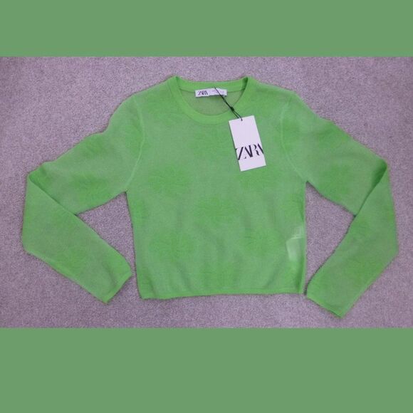 NWT Zara Long Sleeves Green Sheer Floral Top - Picture 8 of 11